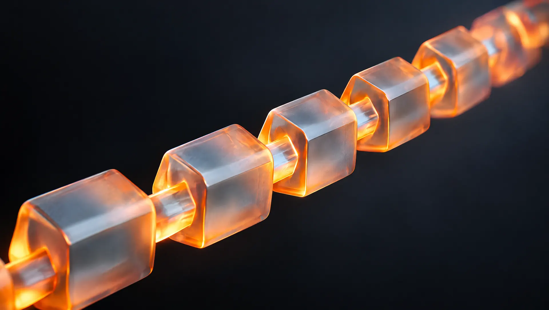 Glass blocks linked in a glowing chain